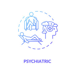 Psychiatric help concept icon. Mental disorder treatment. Psychotherapy idea thin line illustration. Psychologist counseling. Vector isolated outline RGB color drawing