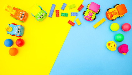 Toys for kids on colorful background 