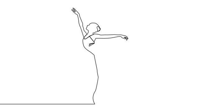 Ballerina dancing a dying swan. Animated sketch drawing concept ballet line. Self drawing animation of continuous one single line drawing.