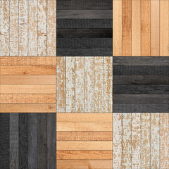 Wood texture background.  Multicolored parquet floor with square pattern made of narrow planks.