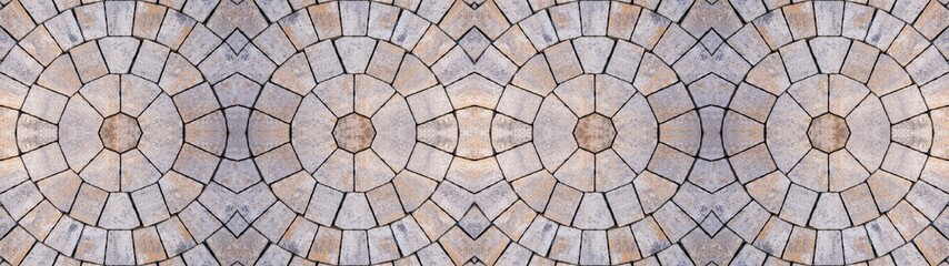 Terracotta toscana pavement laid in circle, texture background banner panorama