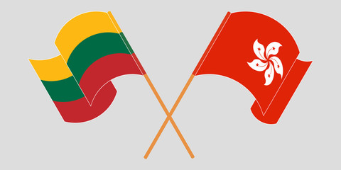 Crossed and waving flags of Hong Kong and Lithuania