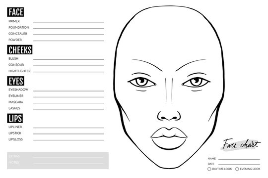 Face chart Blank. Makeup Artist Vector template.