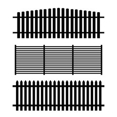 Set of wood fences on white background. Vector black icons in flat style.
