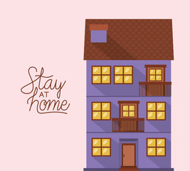 Stay at home and purple house building vector design