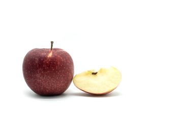 
half red apple on a white background