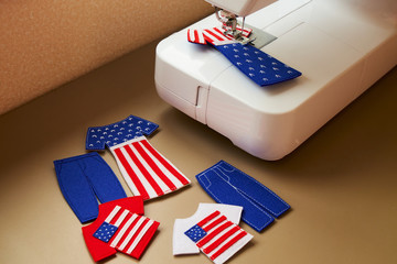 Felt toys in the sewing process. Presents with American flag. National clothes. Gifts for...