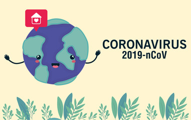 Coronavirus 2019 nCov and kawaii world cartoon vector design