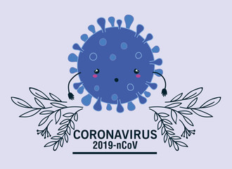 Coronavirus 2019 nCov and kawaii virus cartoon vector design