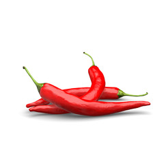 Red chili realistic 3d model rendering on white background.