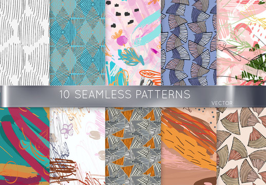 Hand Drawn Hatching and Triangles Pattern Set