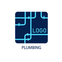 Plumbing. Logo. Interweaving of water pipes. Vector flat illustration