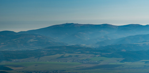 Eastern part of Nizke Tatry mountains with Kralova hola hill from hiking trail near Chata pod Soliskom in Vysoke Tatry mountains in Slovakia