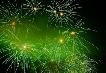 Beautiful firework in night sky. Concept of anniverary, celebration, events of the year. Fun and festival.