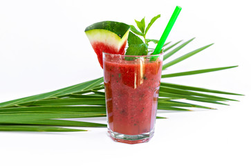 Watermelon drink in glasses with slices of watermelon and mint