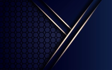 modern blue shape vector background banner with golden light lines in hexagon texture.