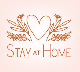 Stay at home and heart with leaves vector design