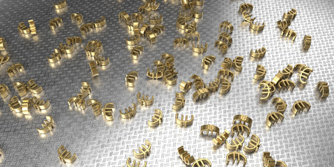 Gold Euro symbols are scattered across the metal background. 3D rendering