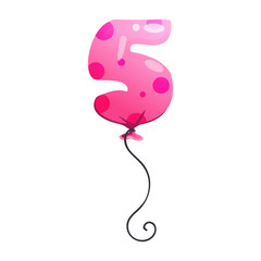 Pink balloon with circles in shape of number five . Birthday, anniversary, new year. Text concept. illustration can be used for topics like celebration, party, holiday