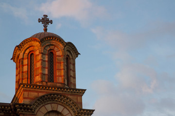 Bell tower of st Marko church in sunset,Belgrade,Serbia