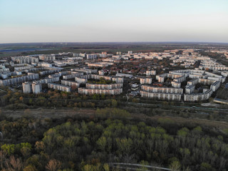Fototapeta na wymiar Sunset at Berlin satelite town Marzahn Hellersdorf from Wolkenhain platform Kienbergpark