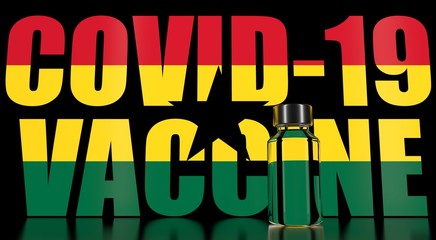 COVID-19 coronavirus disease vaccine vial against the Ghanaian flag. Medical research and vaccination in Ghana. 3D rendering