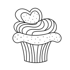 Hand drawn cupcake with cream and heart on the top