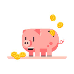 Coins falling into piggy bank . Income, saving, coin bank. Money concept. illustration can be used for topics like finance, banking, business