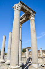 Fototapeta premium Row of marble columns in the ancient roman city of Perge located near the Antalya city in Turkey. 