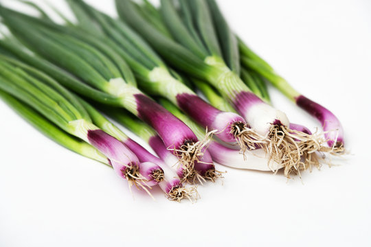 Red Spring Onions White Background