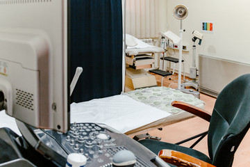 Gynecology office, clinic. Medical equipment. No people