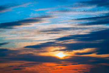 Naklejka na ściany i meble Sunset in the sky with clouds . Vsevolozhsk. Leningrad region .