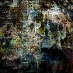 Modern abstract in muted colors. Image composed of text