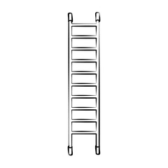 High black and white wooden icon of a fiberglass dielectric ladder with steps for elevation. Construction tool. Vector