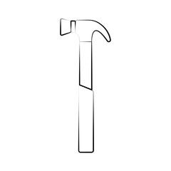 Construction black and white icon of a manual metal hammer with a wooden handle intended for building and carpentry work, for driving nails. Construction tool. Vector