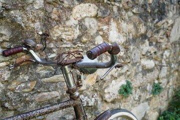 vintage bicycle on a brick background, old style, 60s 70s