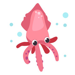 Cute pink squid flat icon. Mollusk, underwater animals, wildlife. Sea cartoon characters concept. illustration can be used for topics like animals, marine life, fauna