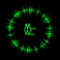 Toxic green music round wave background. Neon audio pulse player illustration. Vector digital light waveform