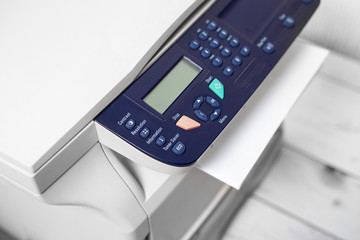 panel of printer. printer scanner laser office copy machine supplies start concept