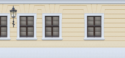Obraz premium Social Distancing Abstract Concept, Old European Street with Pastel Yellow Wall and Windows