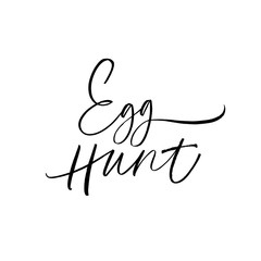 Fototapeta na wymiar Egg hunt vector modern brush calligraphy. Hand drawn Happy Easter lettering. Ink illustration isolated on white background.