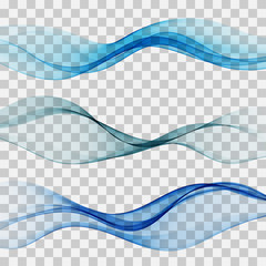 Set of blue abstract wave design element Vector wave flow