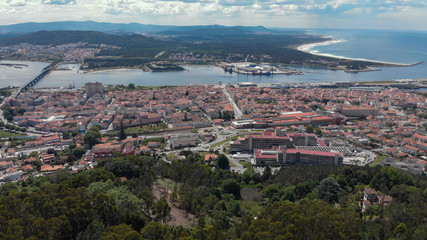 The view from the top of the Santa Luzia hill. Aerial view of Viana do Castelo and Limia River in Northern Portugal.