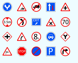 Traffic signs, no turn rightSet of road sign. collection of warning, priority