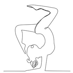 line woman in yoga pose. One line drawing fitness illustration
