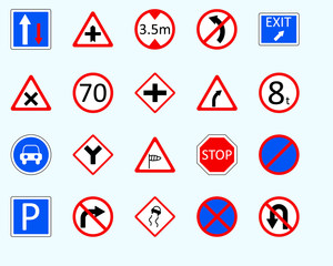 Traffic signs, no turnSet of road sign. collection of warning, priority