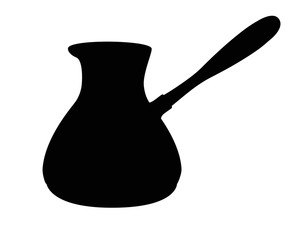 Coffee cezve silhouette. Cookware for making coffee - vector black silhouette for logo or pictogram. Sign or icon - pottery coffee maker. Ceramic tableware.