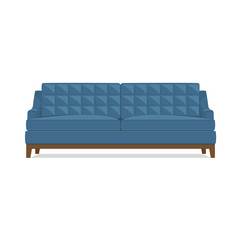 Blue sofa against white background, isolate. Symbol of a cozy home, interior object.