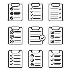 Set of clipboard with checklist icons, symbol for web site and app design. Vector illstration.