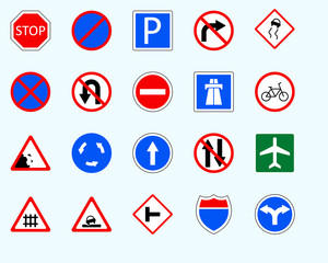 Traffic signs, turnSet of road sign. collection of warning, priority